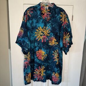 Tropical Sun Shirt Size XL Hawaiian Blue Orange Short Sleeve Men's Button Up